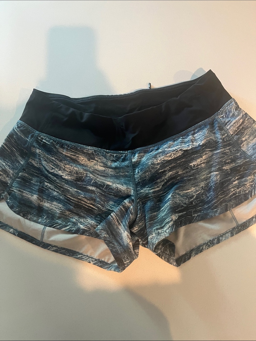 lululemon Black and Gray Marble-Print Athletic Shorts